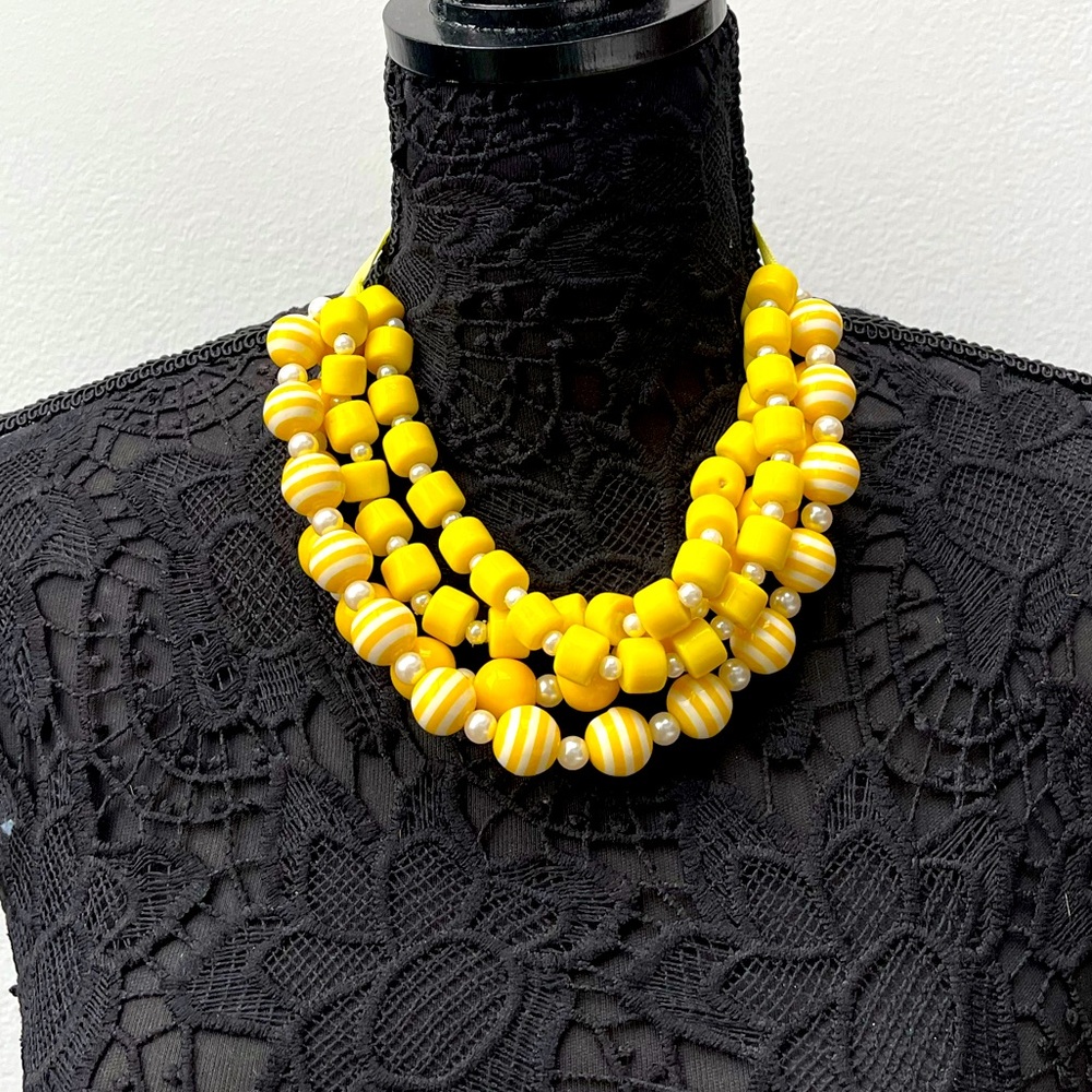 Laila Rowe Yellow beads multiple strands necklace on ribbon